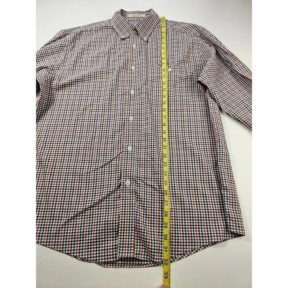 Orvis size large L men's long sleeve orange blue checked button up work casual ^